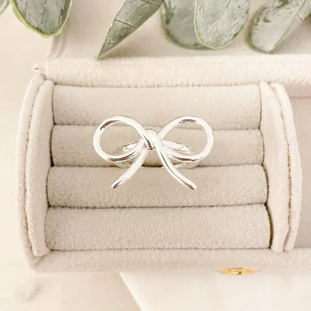 925 Sterling Silver Large Bow Ring Silver Statement Ring Ribbon Ring Bow Ring